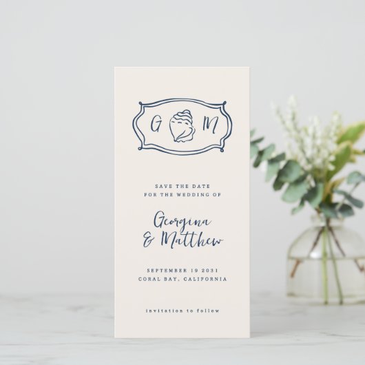 Hand getrokken Funky Nautical Monogram Huwelijk Save The Date (Staand voorkant)