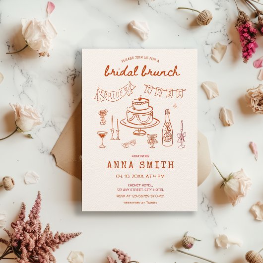 Hand getrokken Funky Quirky Unieke Rode Bruids Bru Kaart