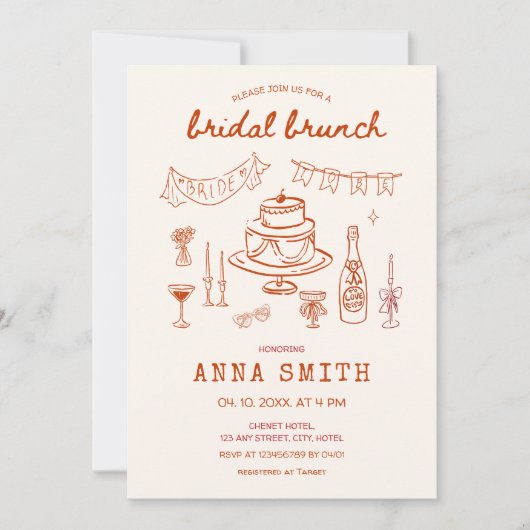 Hand getrokken Funky Quirky Unieke Rode Bruids Bru Kaart (Voorkant)