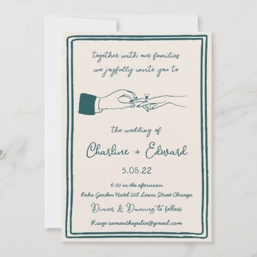 Hand getrokken Funky Tekening Hand Schrijven Trouw Kaart (Voorkant)