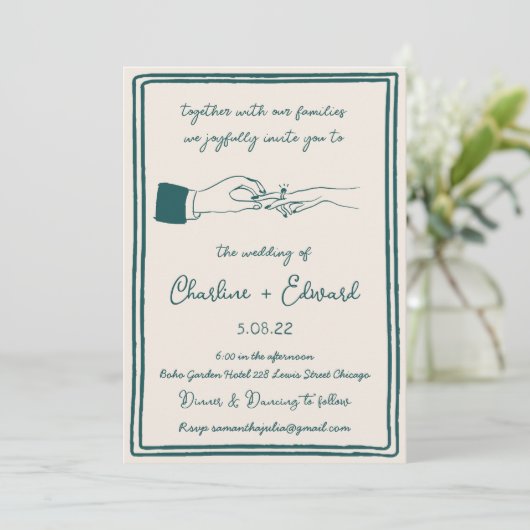 Hand getrokken Funky Tekening Hand Schrijven Trouw Kaart (Staand voorkant)