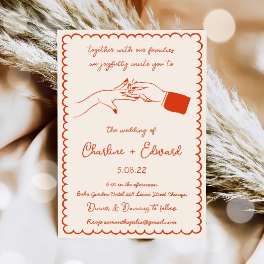 Hand getrokken Funky Tekening Hand Schrijven Trouw Kaart