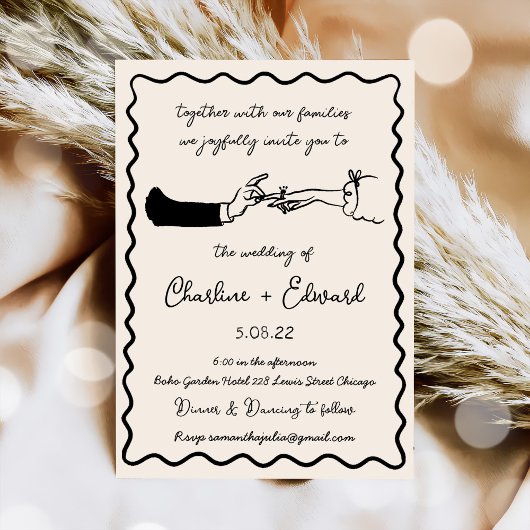 Hand getrokken Funky Tekening Hand Schrijven Trouw Kaart