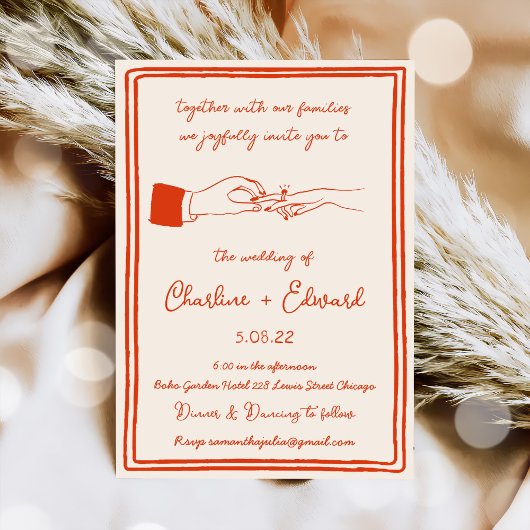 Hand getrokken Funky Tekening Hand Schrijven Trouw Kaart