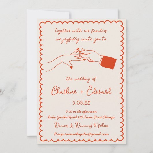 Hand getrokken Funky Tekening Hand Schrijven Trouw Kaart (Voorkant)