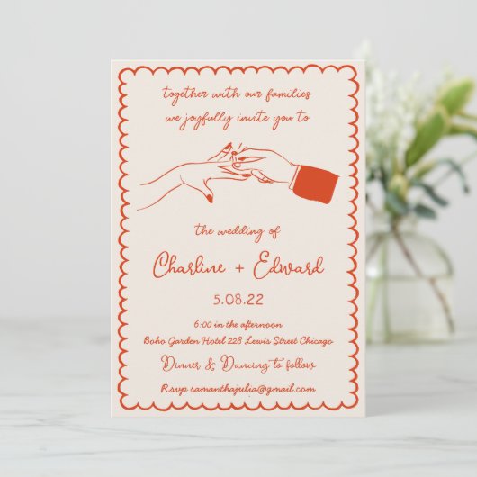 Hand getrokken Funky Tekening Hand Schrijven Trouw Kaart (Staand voorkant)