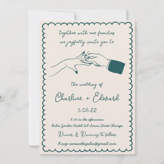 Hand getrokken Funky Tekening Hand Schrijven Trouw Kaart (Voorkant)