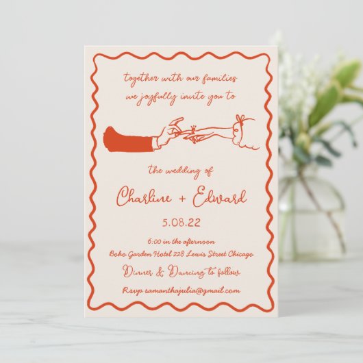 Hand getrokken Funky Tekening Hand Schrijven Trouw Kaart (Staand voorkant)