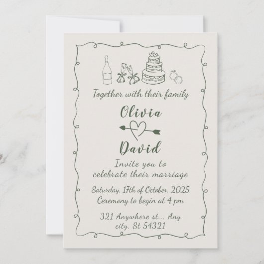 Hand getrokken Funky Tekening Handgeschreven bruil Kaart (Voorkant)