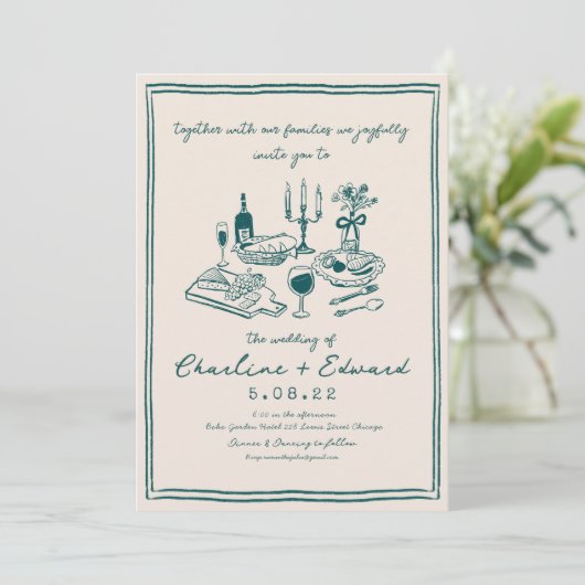 Hand getrokken Funky Tekening Handschrift Bruiloft Kaart (Staand voorkant)