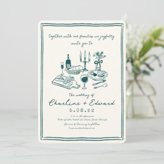 Hand getrokken Funky Tekening Handschrift Bruiloft Kaart (Staand voorkant)