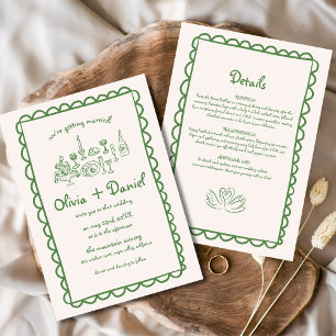 Hand getrokken Funky Tekening Handschrift bruiloft Kaart