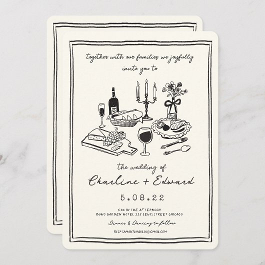 Hand getrokken Funky Tekening Handschrift Bruiloft Kaart