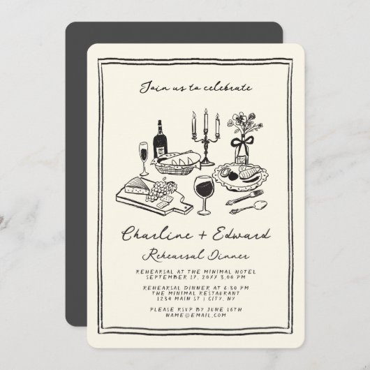 Hand getrokken funky tekening repetitie diner kaart (Voorkant / Achterkant)