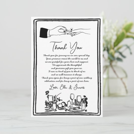 Hand getrokken Funky Tekening Wedding Dank u kaart (Staand voorkant)