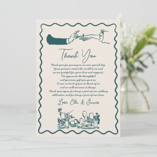 Hand getrokken Funky Tekening Wedding Dank u kaart (Staand voorkant)