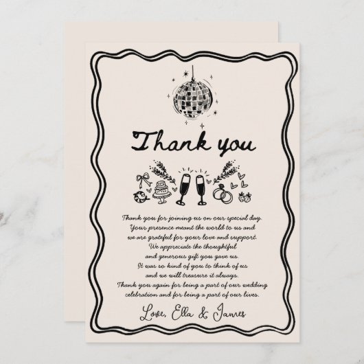 Hand getrokken Funky Tekening Wedding Dank u kaart (Voorkant / Achterkant)