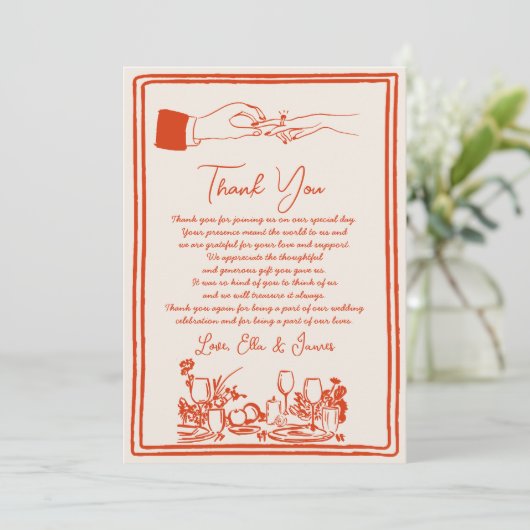 Hand getrokken Funky Tekening Wedding Dank u kaart (Staand voorkant)