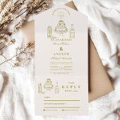 Hand getrokken Funky Western Doodle Wedding All In One Uitnodiging