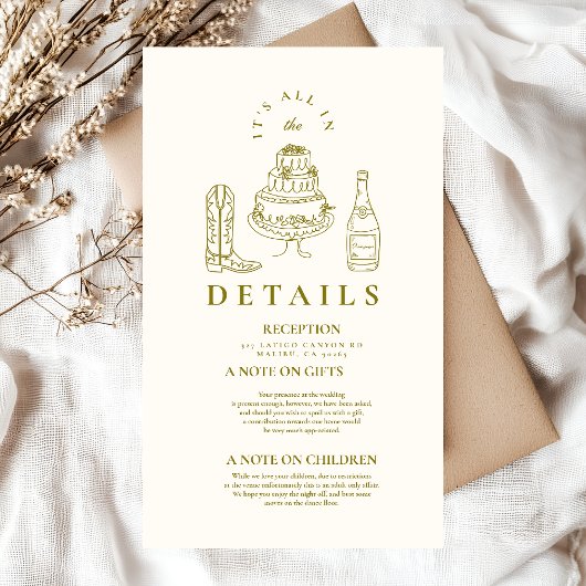 Hand getrokken Funky Western Doodle Wedding Informatiekaartje