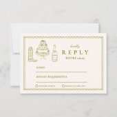 Hand getrokken Funky Western Doodle Wedding RSVP Kaartje (Voorkant)