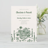 Hand getrokken Funky Whimsical Green Wedding Kaart (Staand voorkant)