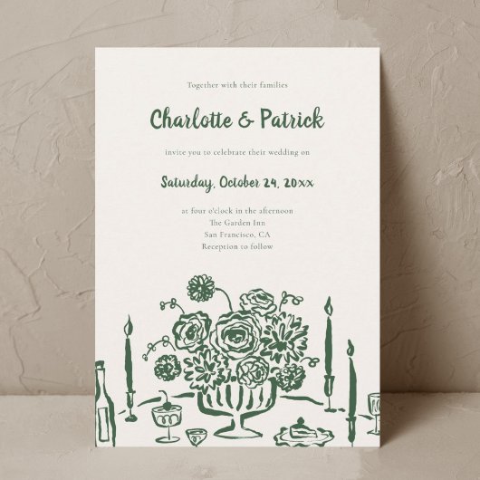 Hand getrokken Funky Whimsical Green Wedding Kaart