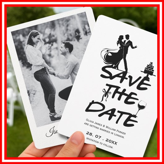 Hand getrokken Funky Whimsical Minimal bruiloft FO Save The Date