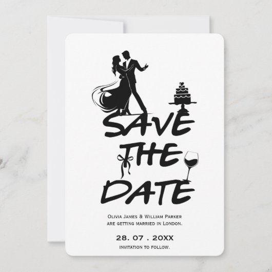 Hand getrokken Funky Whimsical Minimal bruiloft FO Save The Date (Voorkant)