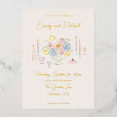 Hand getrokken Funky Whimsical Pastel Wedding Folie Uitnodiging (Voorkant)