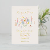 Hand getrokken Funky Whimsical Pastel Wedding Folie Uitnodiging (Staand Voorkant)