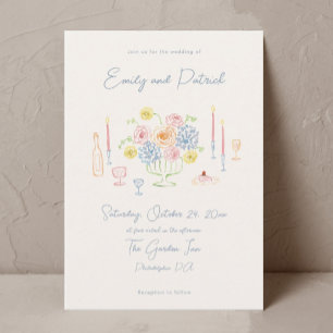 Hand getrokken Funky Whimsical Pastel Wedding Kaart