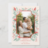 Hand getrokken gebladerte border foto vakantie Kaa Feestdagenkaart (Voorkant)