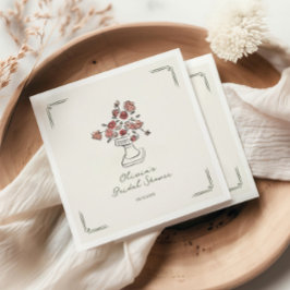 Hand getrokken gedempt rood salie bloemenurn Vrijg Servet