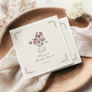 Hand getrokken gedempt rood salie bloemenurn Vrijg Servet