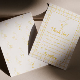 Hand getrokken geel Gekke Goose Gingham Baby showe Bedankkaart