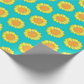 Hand getrokken geel Sinaasappel Aqua zonnebloempat Cadeaupapier (Hoek)