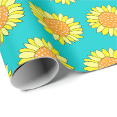 Hand getrokken geel Sinaasappel Aqua zonnebloempat Cadeaupapier (Rol Hoek)