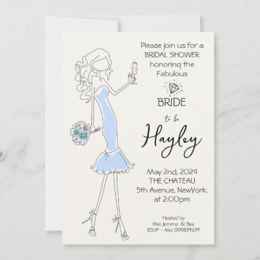 Hand getrokken geïllustreerde bruidsdouche uitnodi kaart (Voorkant)