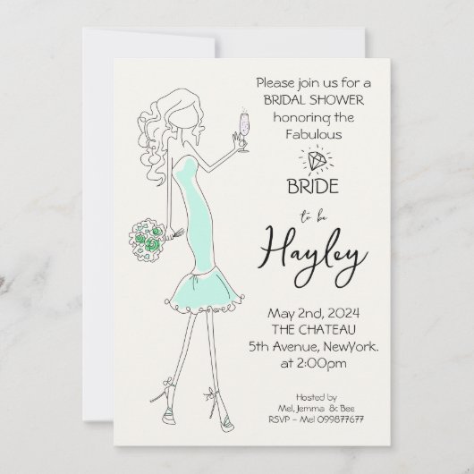 Hand getrokken geïllustreerde bruidsdouche uitnodi kaart (Voorkant)