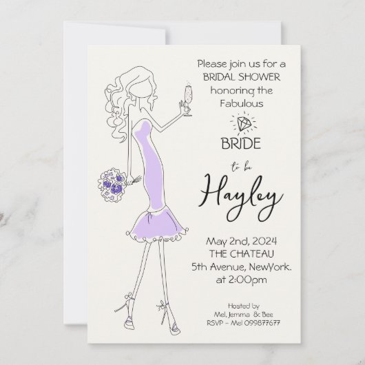 Hand getrokken geïllustreerde bruidsdouche uitnodi kaart (Voorkant)