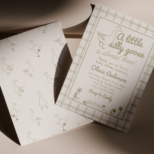 Hand getrokken Gekke Gans Genderneutraal Baby show Kaart