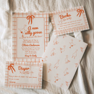 Hand getrokken Gekke Goose Gingham lint Baby showe Kaart