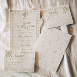 Hand getrokken Gekke Goose Neutral Gingham Baby sh Kaart