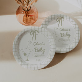 Hand getrokken Gekke Goose Neutral Ribbon Baby sho Papieren Bordje