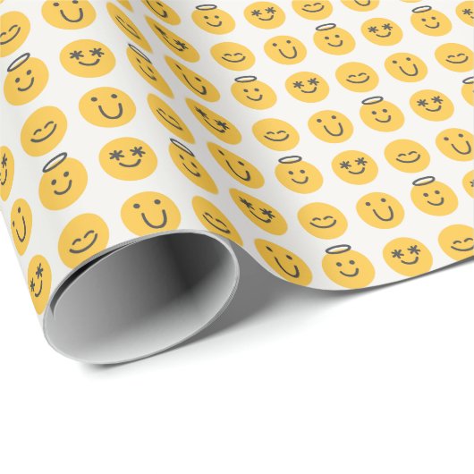 Hand getrokken Gelukkig Emoji Patroon Cadeaupapier (Rol Hoek)