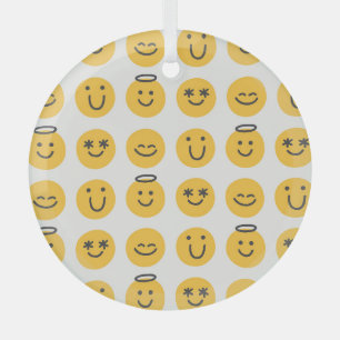 Hand getrokken Gelukkig Emoji Patroon Glas Ornament