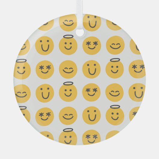 Hand getrokken Gelukkig Emoji Patroon Glas Ornament (Voorkant)