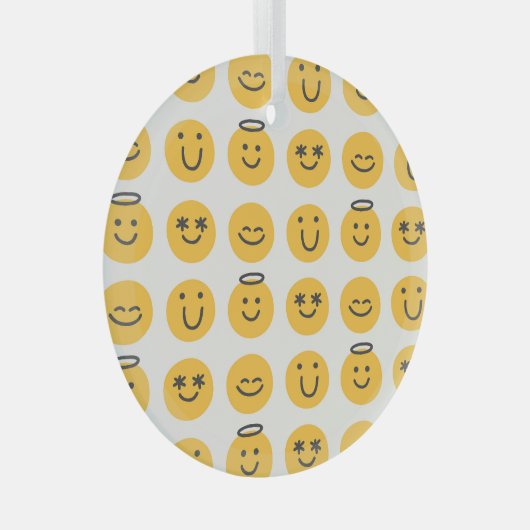 Hand getrokken Gelukkig Emoji Patroon Glas Ornament (Voorkant Rechts)