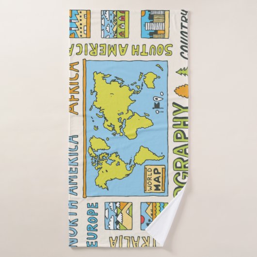 Hand getrokken  Geografie Illustratie Badhanddoek (Badhanddoek)